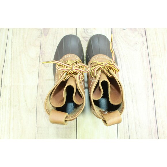 LL Bean Brown Leather 8" Lace Up Round Toe Unlined Ankle Duck Boots Size 7 Wide - Picture 7 of 10